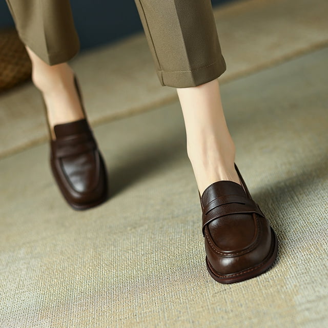 Pisexur Chaussures pour Femmes Élégantes à Bout Rond Fermé Mocassins pour Femmes Décontractés à Talons Bas Épais à Enfiler Chaussures de Travail pour le Printemps