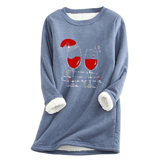 Prix Réduit! Aqestyerly Hauts de Noël pour Femmes Liquidation Mode Féminine Impression de Noël Manches Régulières Hiver Ample Vacances Décontracté Col Rond Chemise Hauts