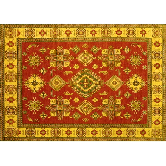 Ahgly Company Machine Washable Indoor Rectangle Geometric Yellow Traditional Area Rugs, 7' x 9'