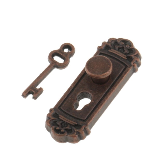 Cerradura de Puerta de Bronce Vintage en Miniatura Perfecl con Llave para Decoración 1/12