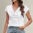 thumbnail image 2 of Cowl Neck Tops for Women 2026 Summer Womens Tops Casual Business Blouses Short Sleeve Loose Fit Spring Outfits by Yigetop White M, 2 of 5