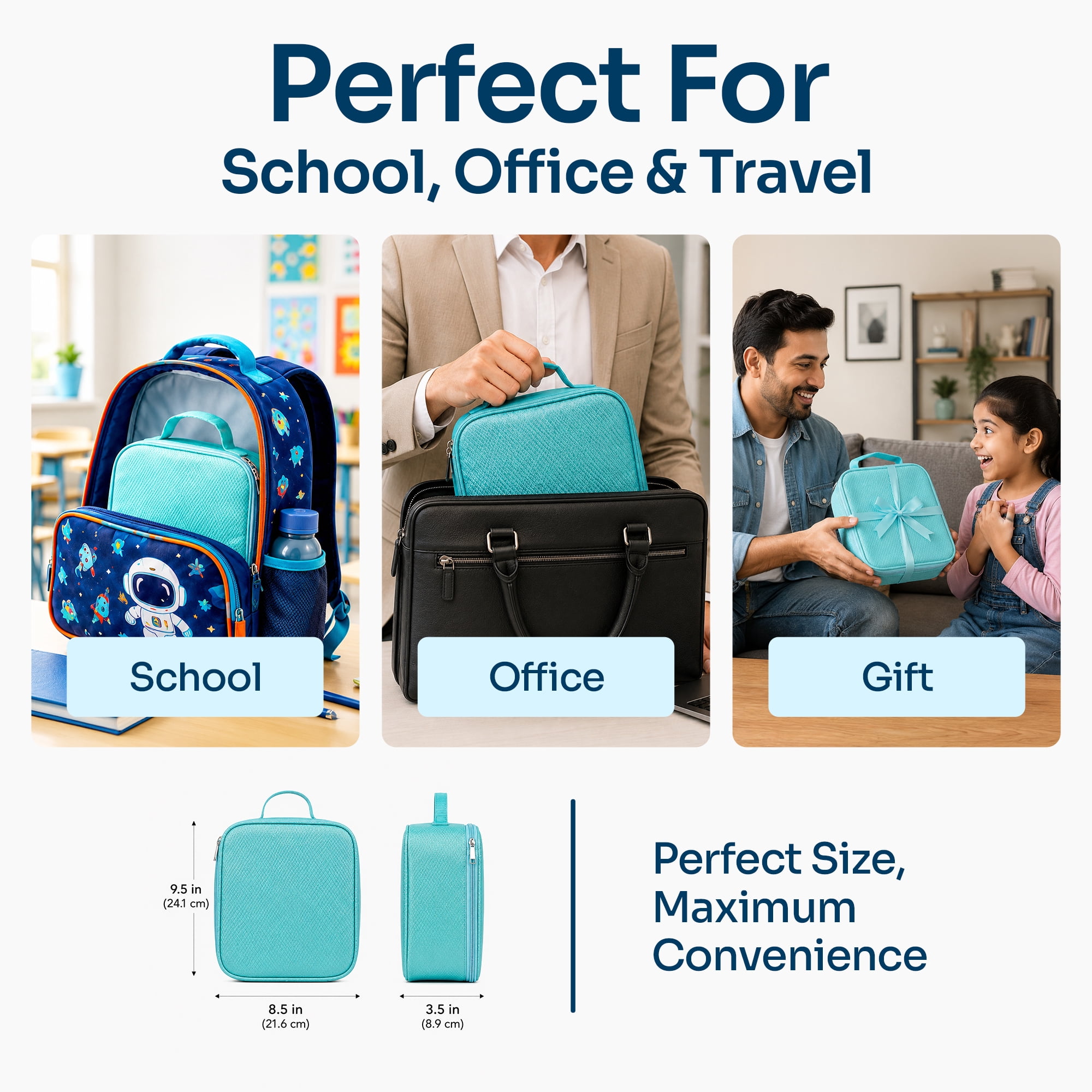 PoppiKids, Bento Lunch Box Set with Thermos Food Jar, 4 Section Lunch Container, Insulated Multi Section Lunch Bag, Cutlery, Leak Proof, BPA Free, Blue