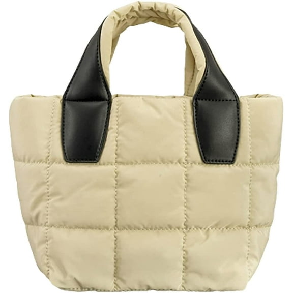 CoCopeaunts Quilted Handbag for Women Soft Down Cotton Quilted Tote Bag Fashion PU Leather Nylon Padded Hand Bag