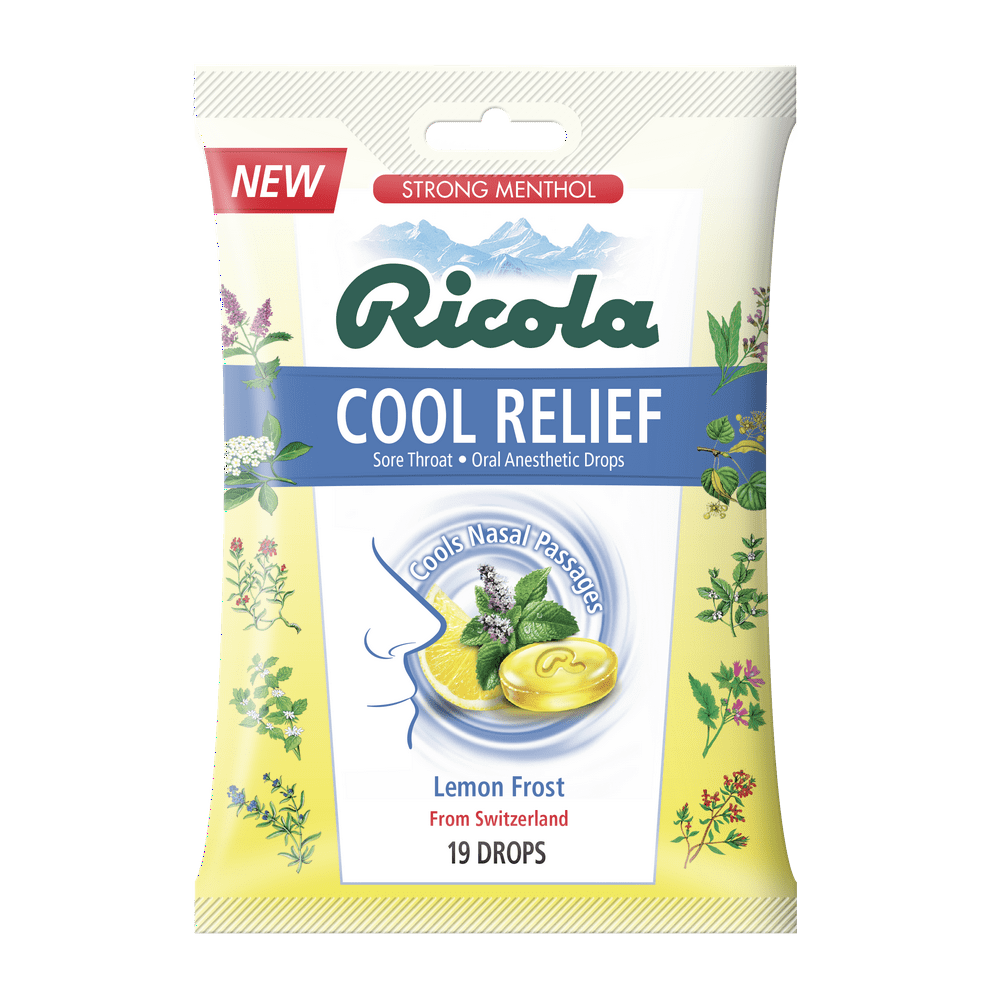 Ricola Cool Relief Lemon Frost Sore Throat Drops with Menthol, 19 ct