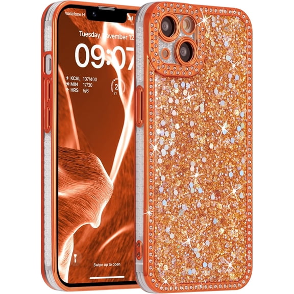 REQO Case for iPhone 13,Glitter Crystal Rhinestones Sequin Shiny Bling Sparkly Glossy Luxury Electroplated Case,Aesthetic Cute Full Protection for iPhone 13