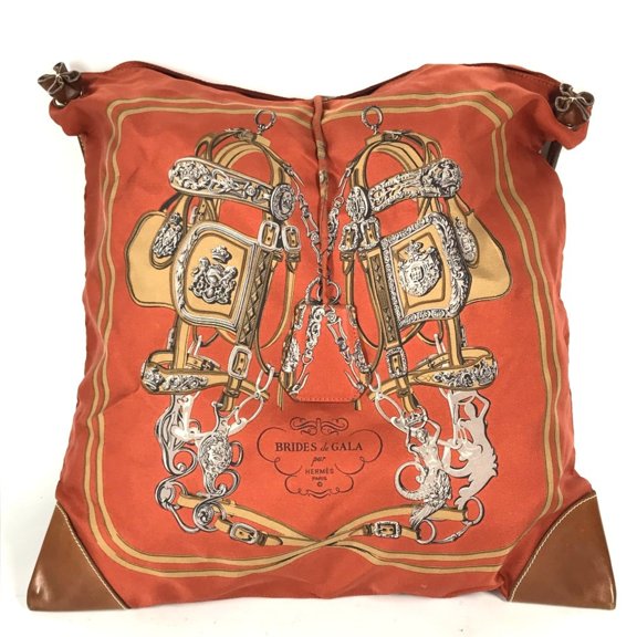 Pre-Owned HERMES Silky City PM Shoulder Bag Silk Leather Women's Orange D-241105-4