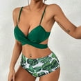 thumbnail image 6 of OKBOP Bikinis,Brazilian Bikini Three Piece Set Print Color Blocking Lace Up Plus Size Overlay Print Pink Swimsuits for Women Summer Clearance, 6 of 8