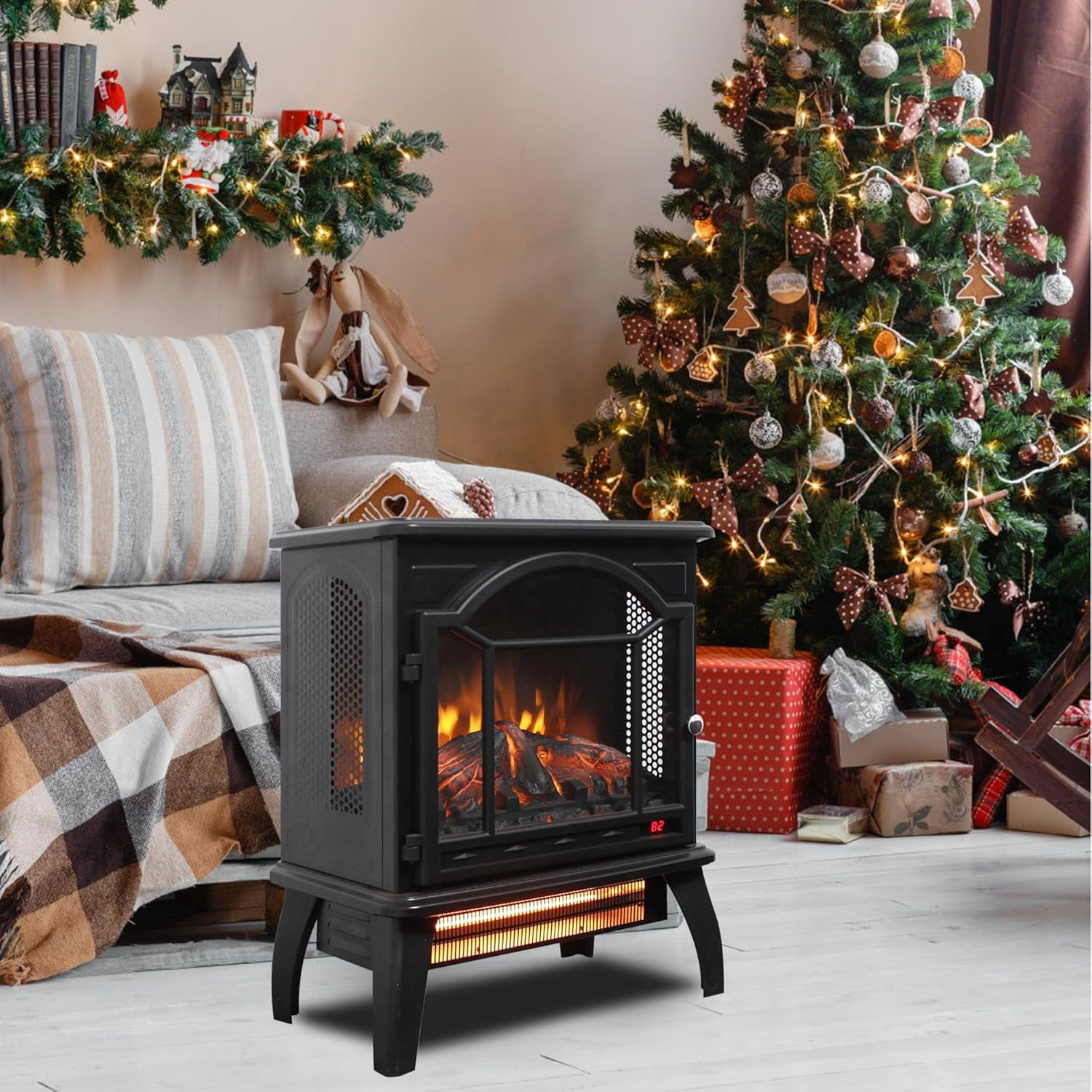 Innoflame 18" Electric Fireplace Virtual Stove, Infrared Quartz Heater w/3D Flame, Remote, Timer, Adjustable Temperature/Brightness, 1500W, Black