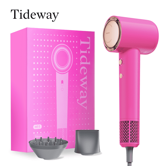 Tideway H11 Hair Dryer with Diffuser, High-Speed 110,000 RPM Brushless Motor, Plasma Tech, Smart Temp Control, Lightweight, Pink