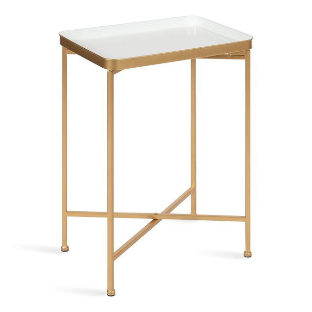 Kate and Laurel Celia Table d'Appoint Moderne, 18 x 12 x 26, Blanc et Or, Table de Bout Rectangulaire Pliable pour Rangement et Exposition
