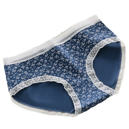 Girls Cotton Underwear Briefs Mid Waist Color Black Comfort Soft Lace Underpants Breathable Sweet Cute Panty  Blue  M