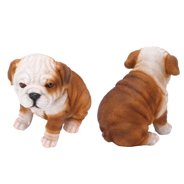 Statue de Chiot Bouledogue Anglais Sculpture de Bouledogue en Résine Réaliste pour Décoration de Jardin Extérieur