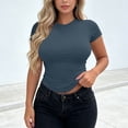 thumbnail image 2 of Naotn Womens Basic-fit T-shirts Summer Casual Stretchy Slim Fit Short Sleeve Workout Crop Tops Trendy Solid Color Tee, 2 of 3