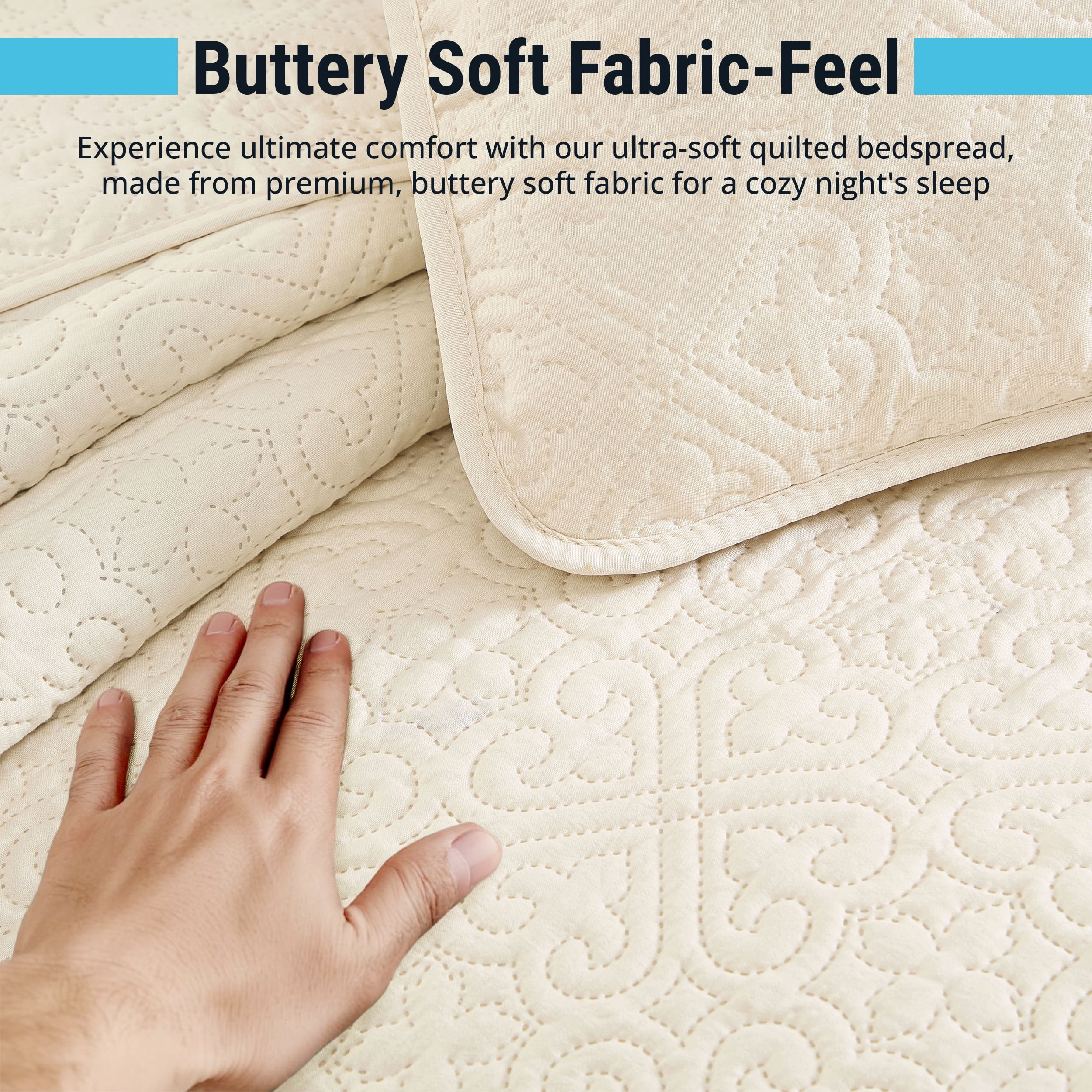 THD Loren - 3 Piece King Size Quilt Set, Lightweight King Bedspread Coverlet Set (King, Beige)