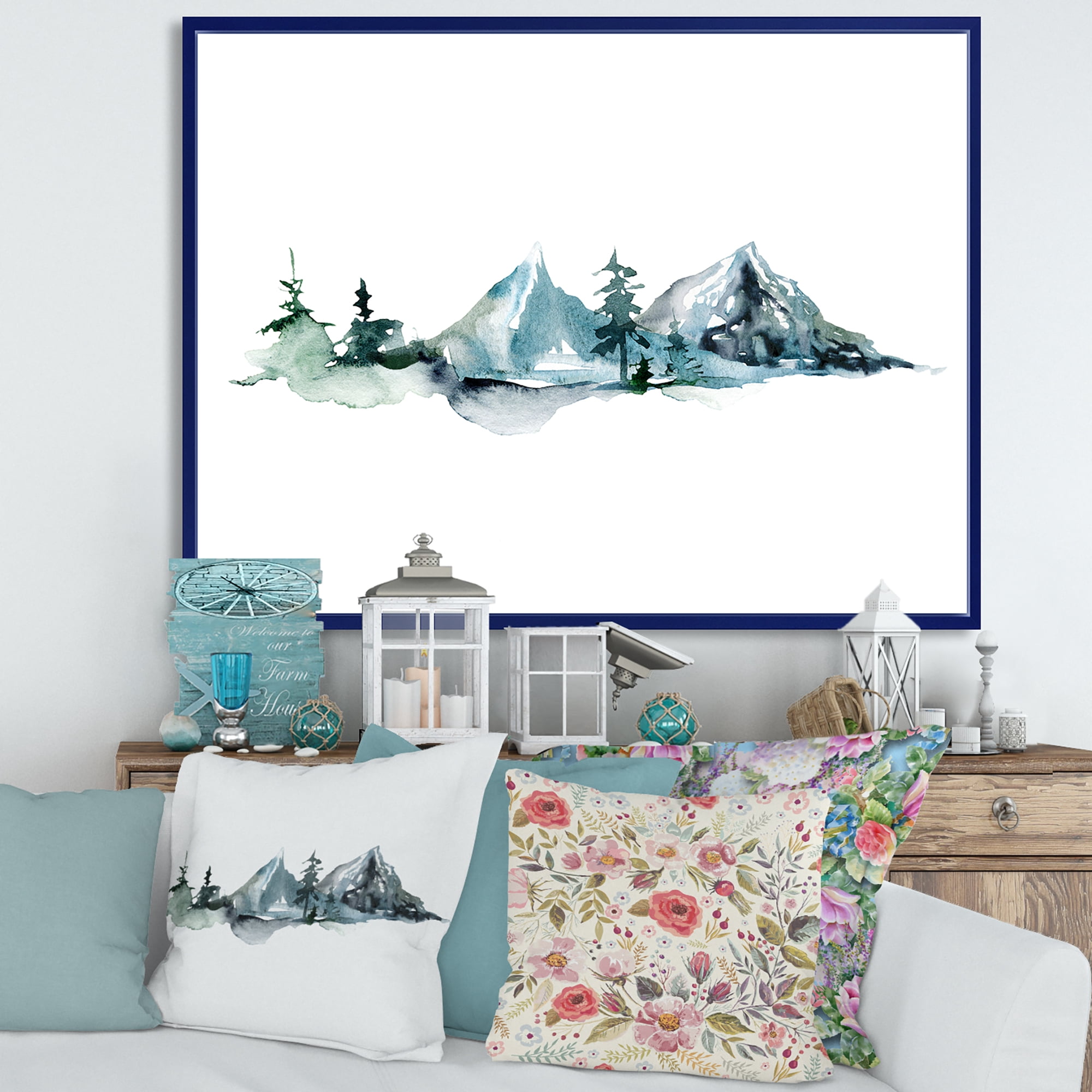 Designart 'Minimalistic Fir Forest and Winter Mountains III' Modern Framed Canvas Wall Art Print