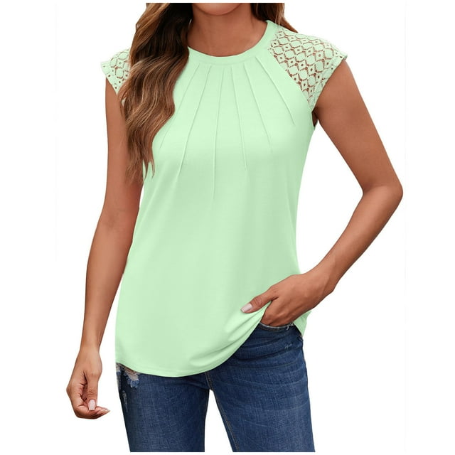 CHGBMOK Ladies Tops and Blouses Crew Neck Ribbed Fitted Shirt Basic Short Sleeves Summer T Shirt Tops M