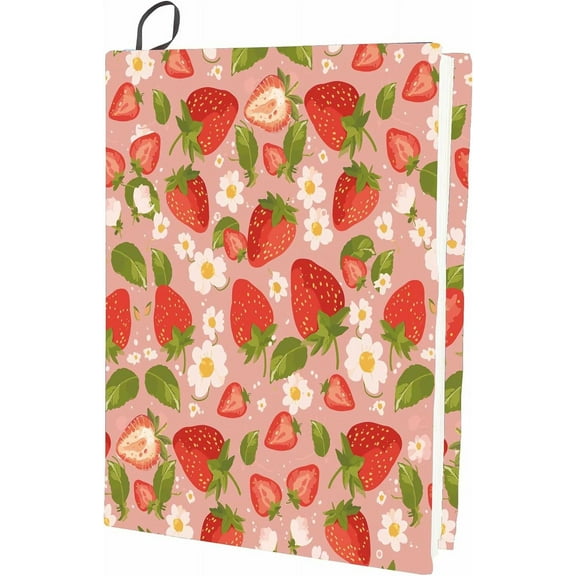 Strawberry Stretchable Book Cover Fruits Flower Pink Washable Reusable Large Nylon Cloth Polyester Book Protector 9.4x15.7 Inch Elastic Notebook Wraps Suitable for Most Hardcover Books DIY