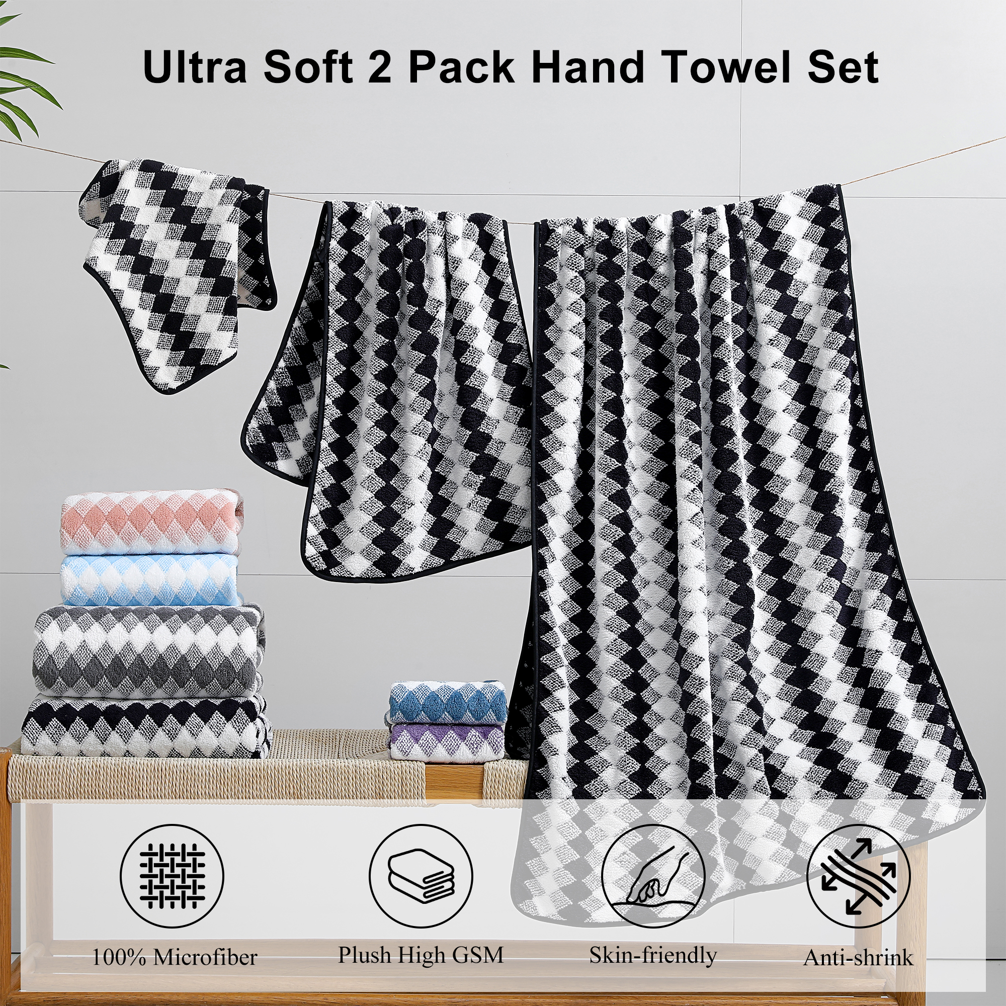 Jessy Home Microfiber Hand Towels, 2-Piece Set, Black photo 4