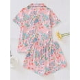 thumbnail image 5 of ATAIKU S-XXL Floral Pajamas Set for Women 2 Piece Lounge Set Short Sleeve Tops and Shorts Button Down Sleepwear, Chest Pocket, 5 of 10