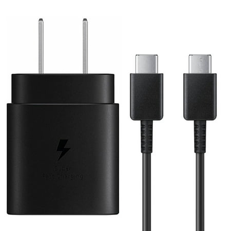 Original Samsung 25W Super Fast Charger + USB-C Cable Compatible with Galaxy Tab S8, S7 - Samsung wall charger with 25 Watt Super fast charge capability uses Power Delivery - Black