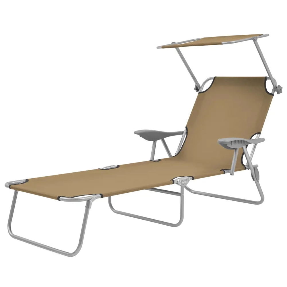 Veryke Outdoor Folding Chaise Lounge Chair with Canopy, Taupe - Walmart