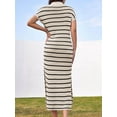 thumbnail image 6 of Raccmtaty Women's Knit Midi Dress Short Sleeve Lapel Collar Striped Print Long Dress Going Out Dress, 6 of 6