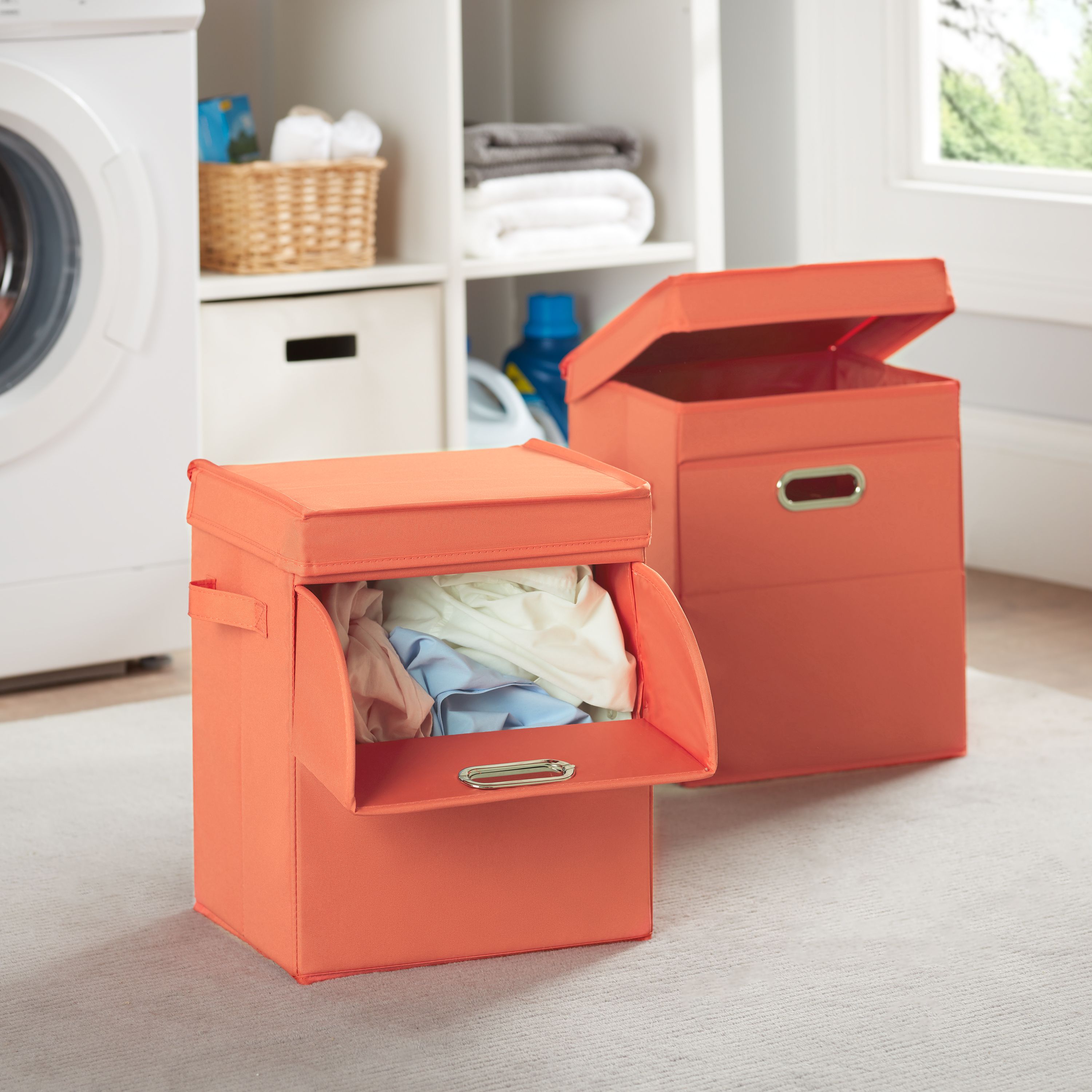 Mainstays Front Loading Stackable Laundry Hamper with Lid, Orange, 2 Pack - image 4 of 4