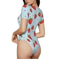 thumbnail image 3 of KLL Women 's Crew Neck Bodysuit Jumpsuits Strawberry Print Short onesies Stretch T Shirts, 3 of 7