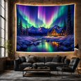 thumbnail image 6 of Aurora Over Snowy Cabin with River, Serene Celestial for Nature Lovers, Northern Lights Wall Art, Christmas Gift, Tapestry Wall Hanging for Bedroom and Living Room, 6 of 7