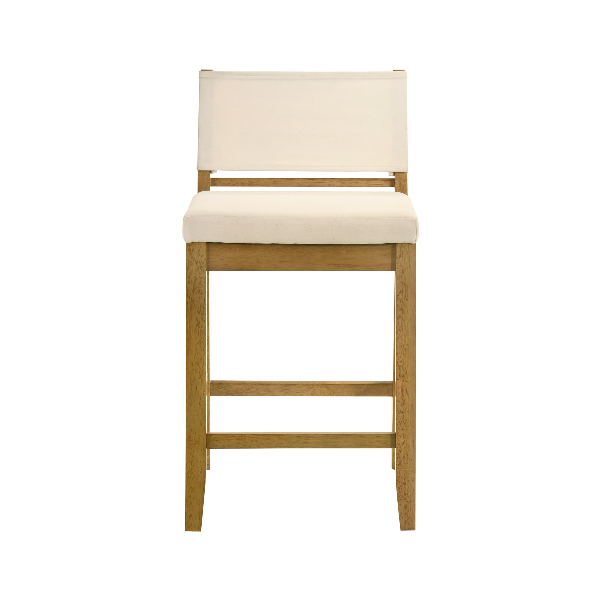 Yaneli Contemporary Natural Wood Counter Height Kitchen Bar Stool in Amber Glow Finish with White Fabric Upholstered Seat