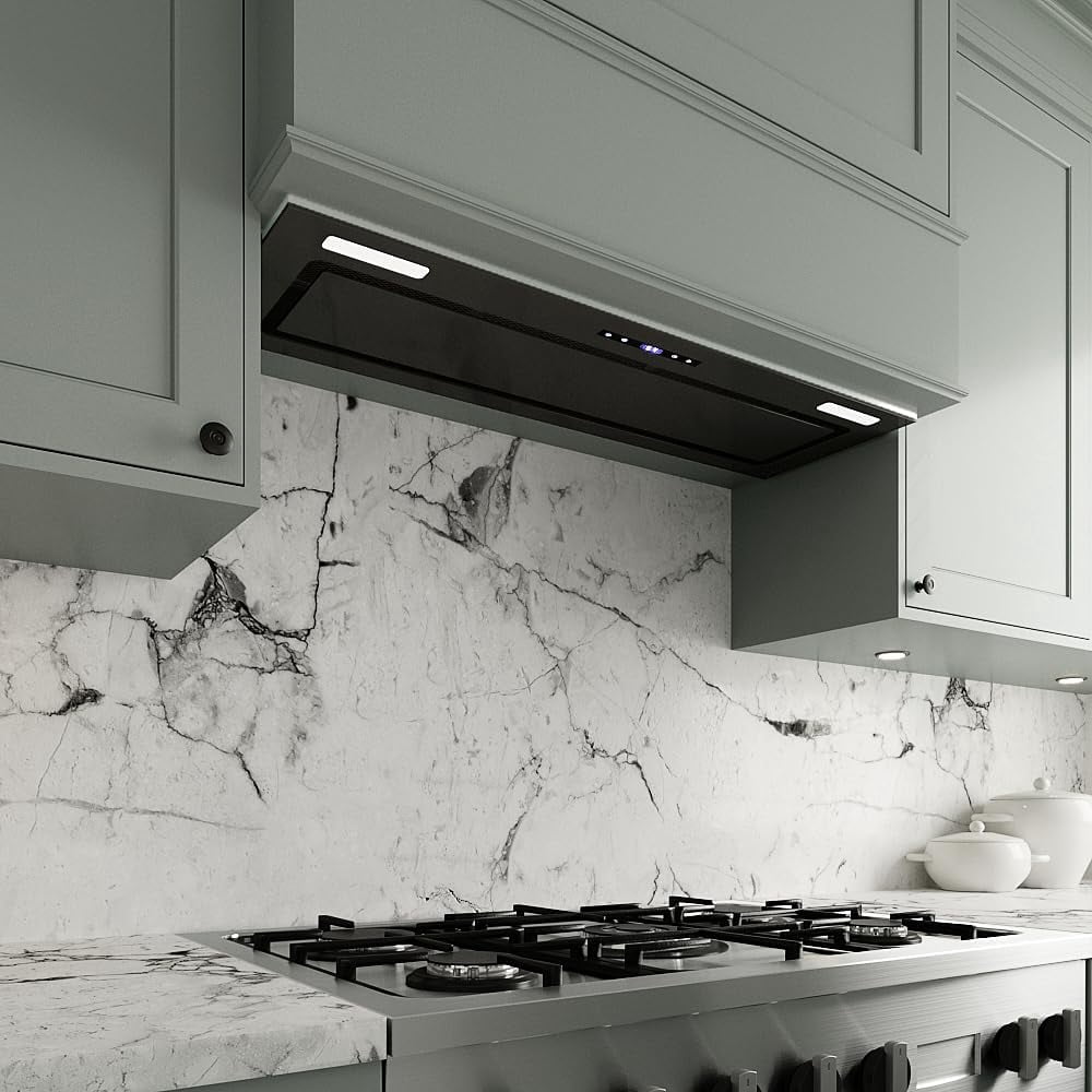 Streamline 36 in. Messina Convertible Insert 350 CFM Range Hood in Glossy Black with Mesh Filters, Touchpad Control, LED Lights