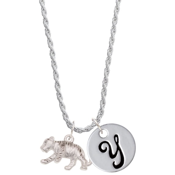 Delight Jewelry Silvertone Tiger Cub Silvertone Script Initial Disc - Y - Charm Necklace, 20"+3"