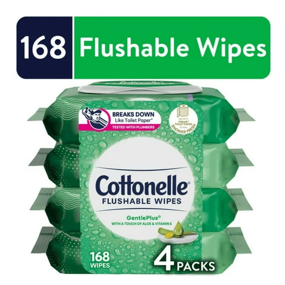 Cottonelle GentlePlus Flushable Wet Wipes, 4 Flip-Top Packs (168 Total Wipes)