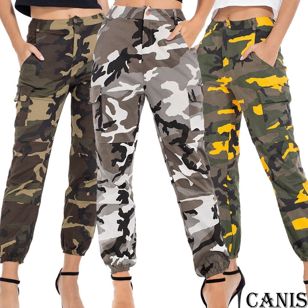 Womens High Waist Camouflage Joggers Trousers Ladies Casual Camo Pants ...