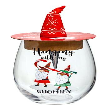 Holiday Time 19oz Gnomies Stemless Wine Glass with Red Hat-Top Bottle Stopper