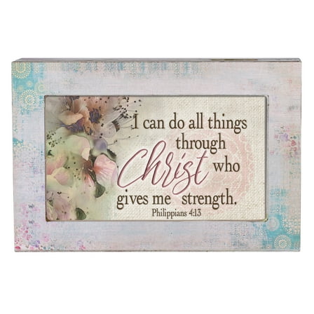 Do All Things Through Christ Aqua Medallion Jewelry Music Box Plays How Great Thou Art