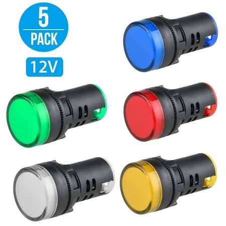 5 Pack Blue Led - TSV 5 Pack 22mm LED Indicator Pilot Light Signal Lamp Panel Red Green Blue Yellow White