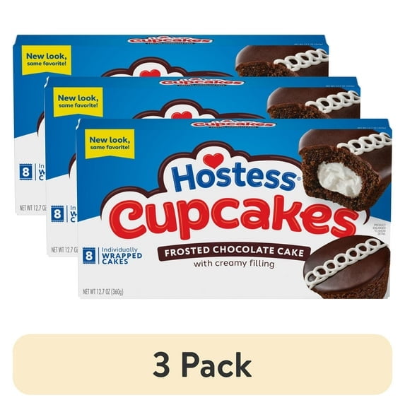 (3 pack) Hostess Cupcakes, Chocolate Snack Cakes, 12.7 oz Box (8 Ct.)