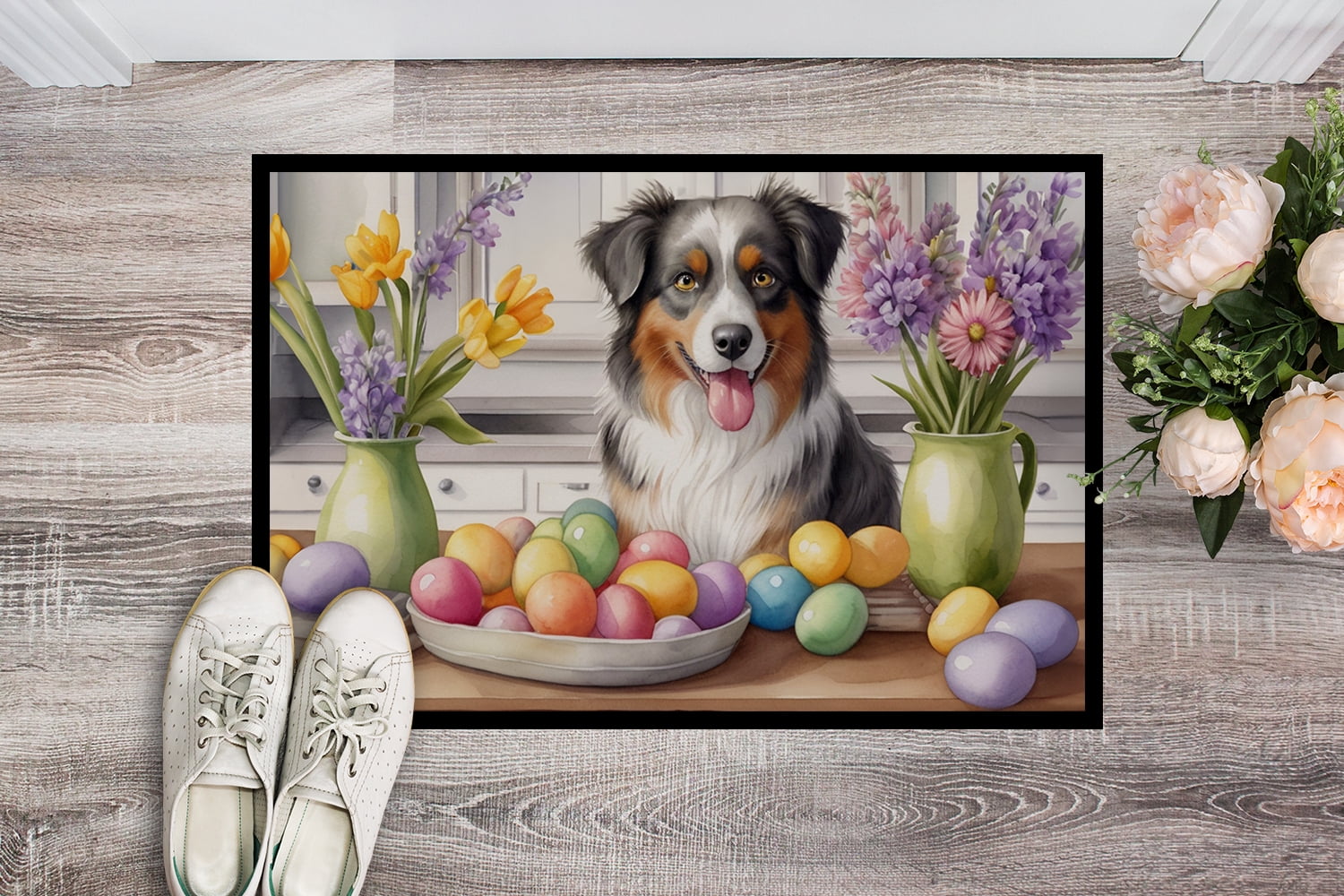 Decorating Easter Yorkshire Terrier Doormat