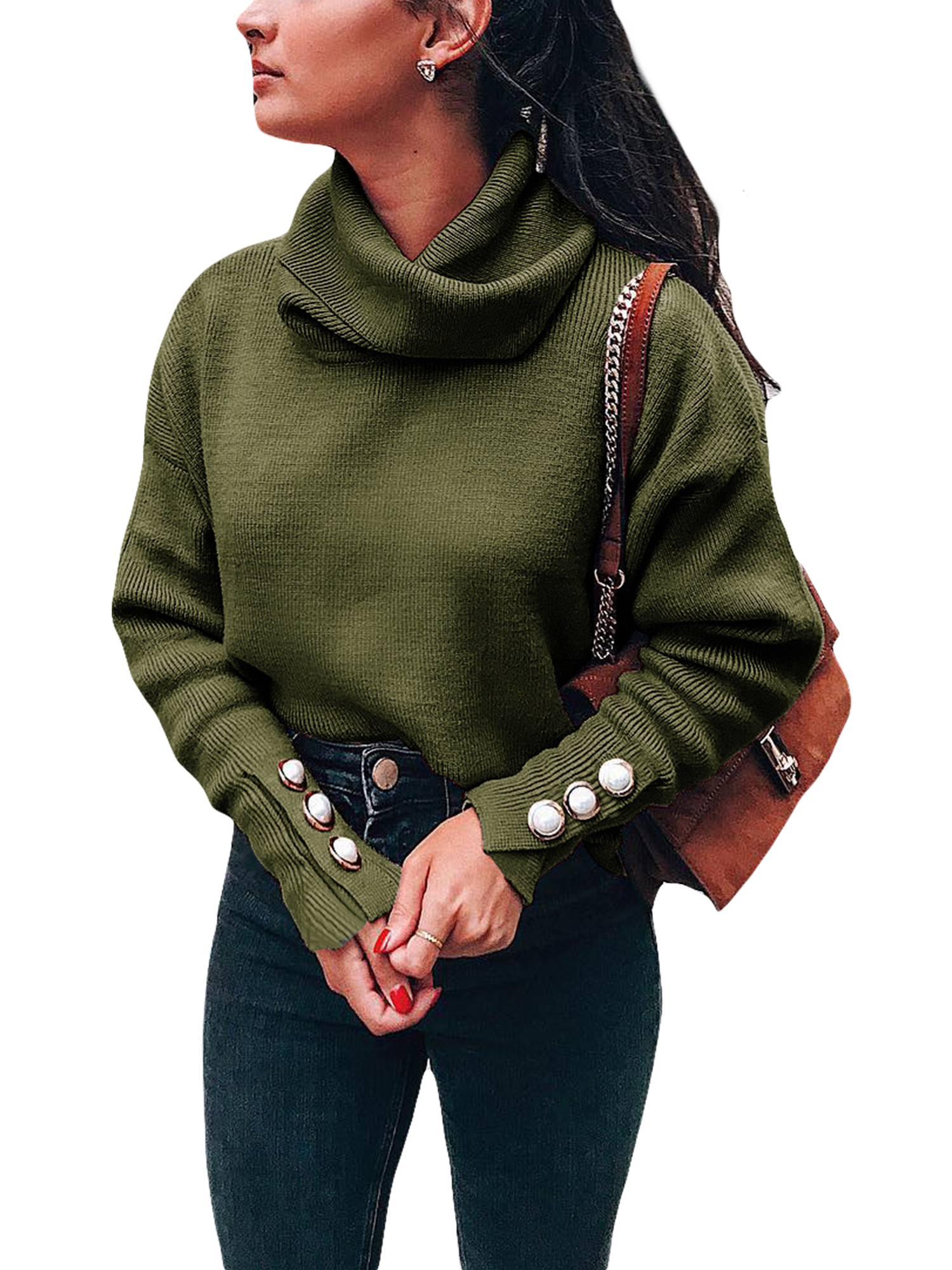 Jumper Women Tops Long Loose Turtleneck Sleeve Pullover Knitwear Knitted Sweater