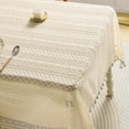 thumbnail image 3 of Textured Table Cloth for Rectangle Table,  Farmhouse Tablecloth with Tassel Beige Lace Vintage Diamond Kitchen Tablecloths for Rectangle Tables or Party Banquet Dining Wedding Decorations, 3 of 7