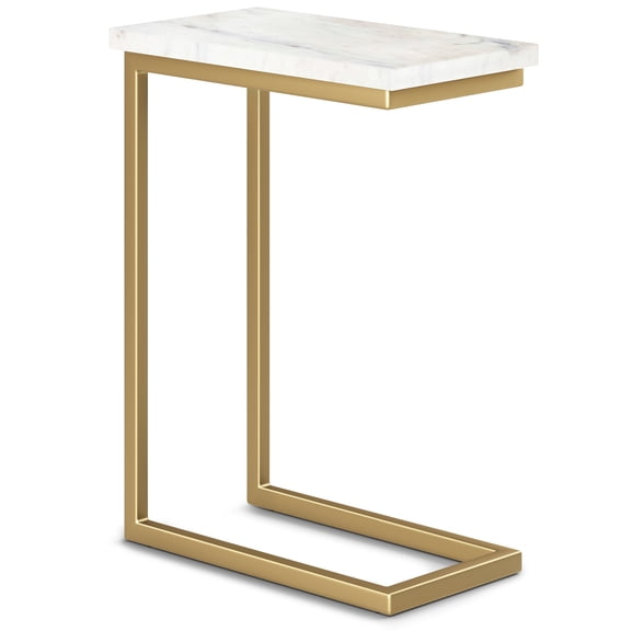 Simpli Home Skyler 18 inch Wide Industrial C Side Table in White/Gold Genuine Marble/Iron