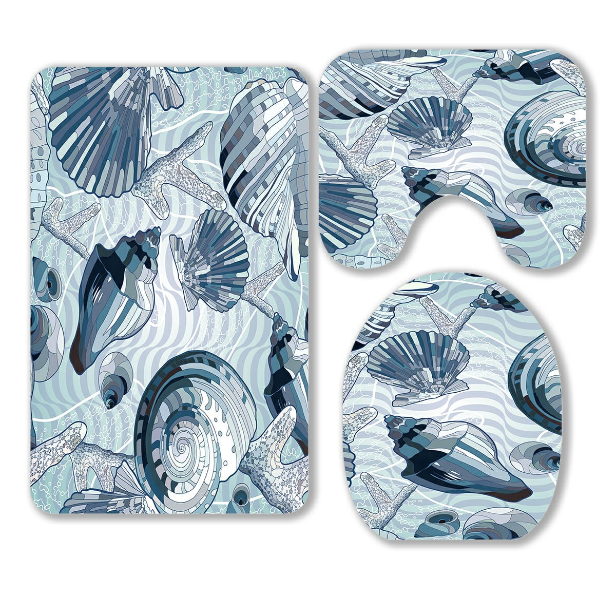 ECZJNT nautical style seashells 3 Piece Bathroom Rugs Set Bath Rug
