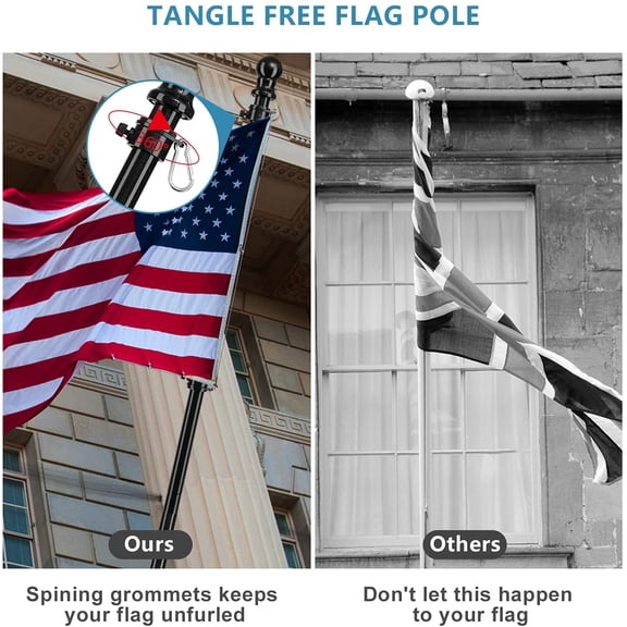 TG4THT-American Flag Poles for Outside House - 6ft Tangle Free Flag Pole for House with Holder Bracket,Residential Flagpole Kit for Outdoor Porch Garage - Black