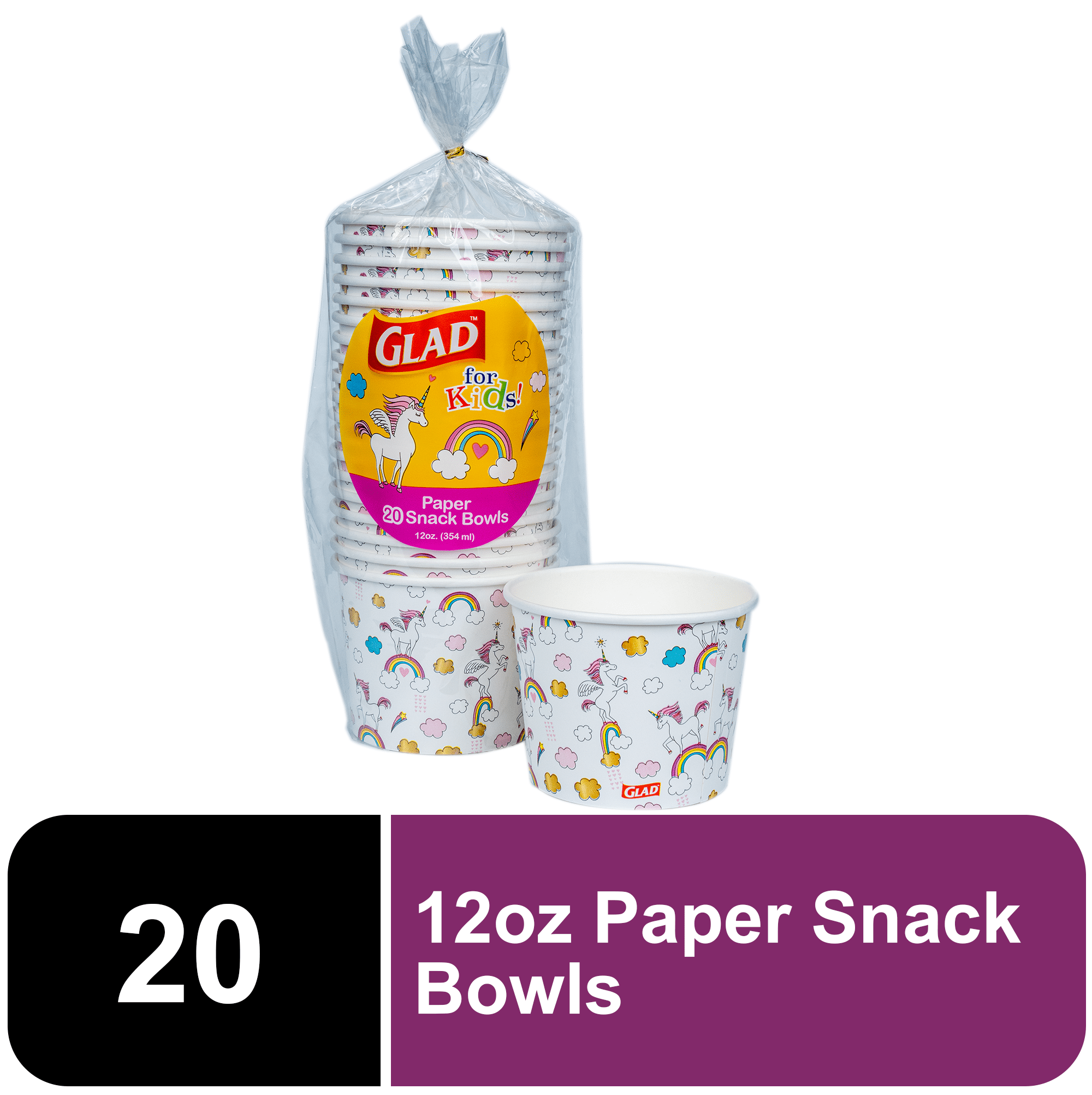 Glad Kids Unicorns Disposable Plates Bundle (20 plates, 20 bowls, 20 cups)