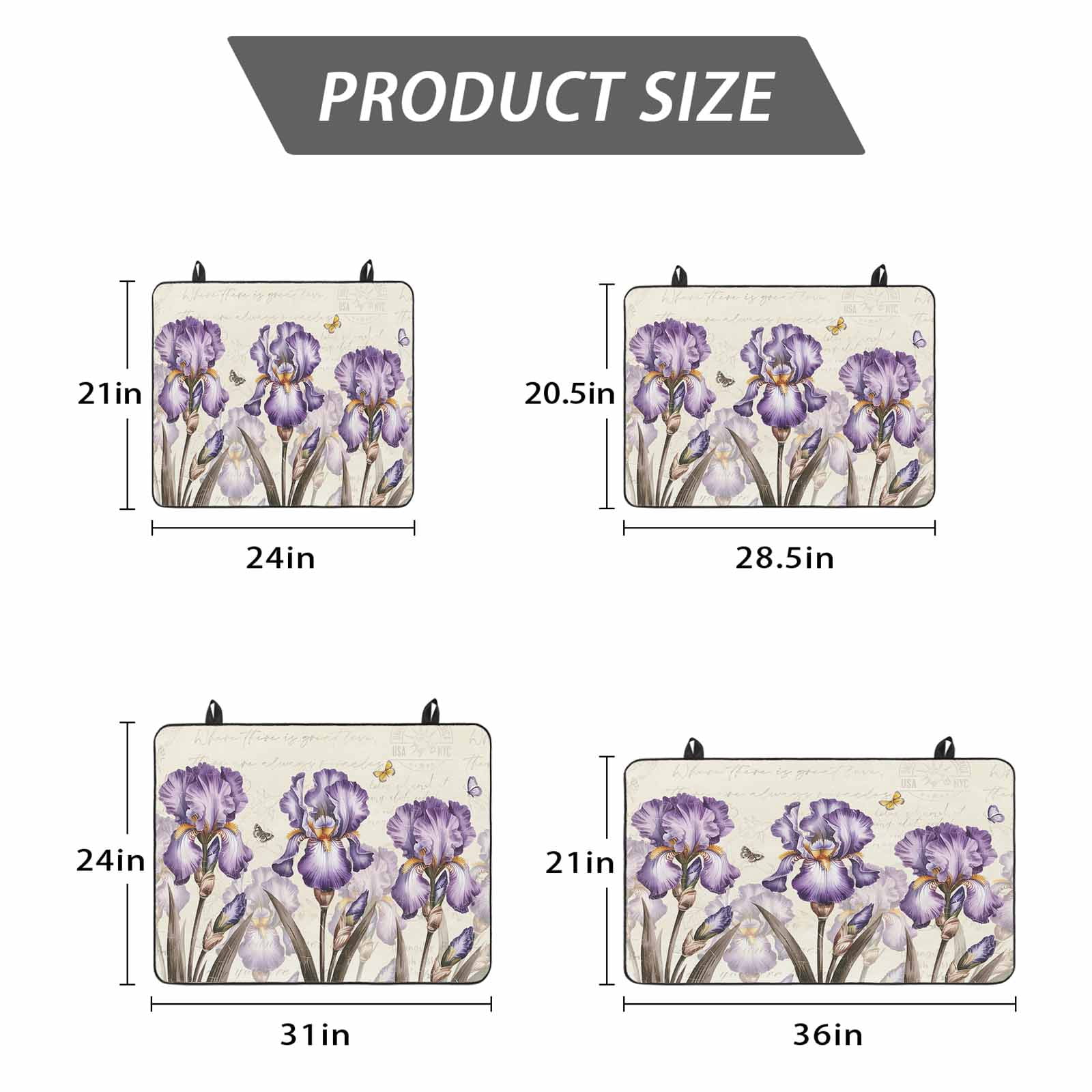 Purple Iris Stove Top Cover for Electric Stove, Heat-proof & Non Slip Glass Top Stove Cover Protector, Spring Vintage Butterfly Leaves Flowers Beige Kitchen Flat Cooktop Rubber Mat 24x21 Inches