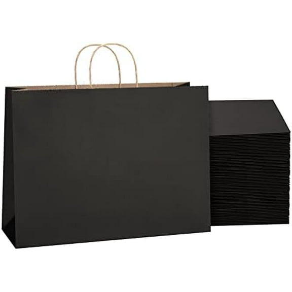 Black Paper Bags with Handles 16x6x12, 25 Pack Large Kraft Paper Bags Bulk, Tote Bag Shopping Bags, Paper Gift Bags, Retail Bag Merchandise Bags for Grocery Business Takeouts