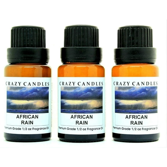 Crazy Candles African Rain (Made in USA) 3 Bottles 1/2 Fl Oz Each (15ml) Premium Grade Scented Fragrance Oil (Tropical Rain Forest, Rain & Floral)