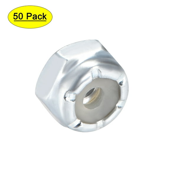 4#-40 Nylon Insert Hex Lock Nuts, Carbon Steel White Zinc Plated 50 Pcs