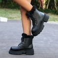 thumbnail image 3 of Rokment Winter Fuzzy Combat Boots for Women 2025 Fashion Leather Platform Chunky Heel Mid Calf Snow Ankle Booties, 3 of 8